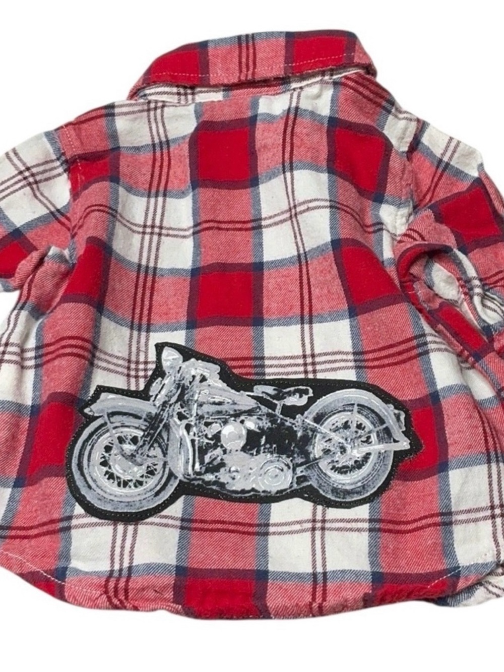 Upcycled Baby Flannel Shirt Motorcycle Appliqué Top